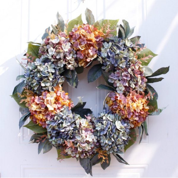 22 inch / 56cm Autumn Hydrangea Wreath Door Decoration Ornaments Christmas New Year Supply Wedding Artificial Flowers