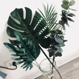 10pcs Fake Faux Artificial Tropical Palm Leaves Green Monstera Leaves for Home Kitchen Party Decorations Handcrafts wedding DIY