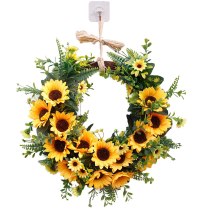 40CM Unique Simulation Sunflower Wreath Door Wall Ornament Leaves Garland Hanging Adornment For Party Home Decoration