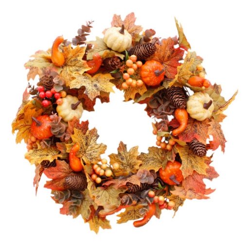 Artificial Wreath Garland Rattan Frame With Pumpkin Berries Pine Cone And Maple Leaves Halloween Thanksgiving Autumn Holiday D