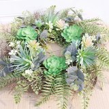 Fashion-22 Inch Artificial Succulent Wreath Fern Plants Spring Backdrops Ornaments Garland Front Door Wreaths Display for Home/W