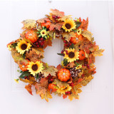 Artificial Wreath Garland Rattan Frame With Pumpkin Berries Pine Cone And Maple Leaves Halloween Thanksgiving Autumn Holiday D