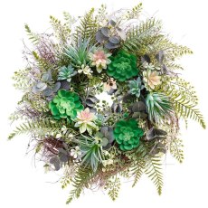 Fashion-22 Inch Artificial Succulent Wreath Fern Plants Spring Backdrops Ornaments Garland Front Door Wreaths Display for Home/W