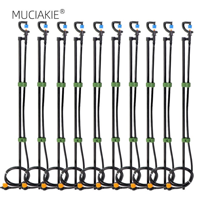 MUCIAKIE 10PCS 180 Degree Sprinklers on 50cm Black Fiberglass Stake 1M Hose Garden Irrigation Spray System 19.6'' Tall Nozzles