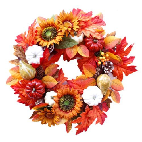 50cm Halloween Pumpkin Wreath Autumn Harvest Door Garland Thanksgiving Supplies 11UA