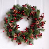 Decorated Artificial Christmas Wreath Green Branches with Pine Cones Red Berries Indoor/Outdoor Xmas Decoration 45cm