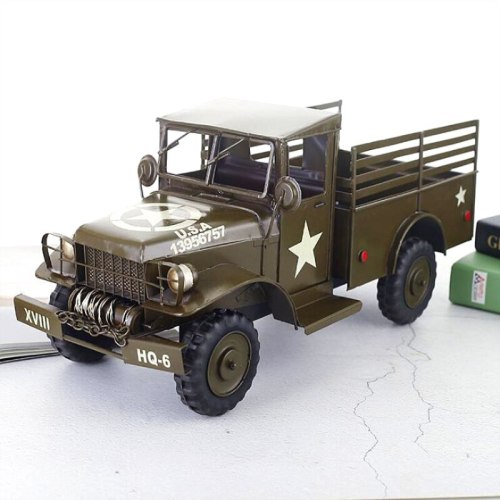 Vintage 3D Handmade Car Model Pick-up Decoration Military Vehicle Ornament Truck Display Automobile Automotive Artwork Iron Car