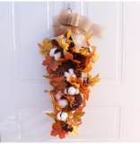 Artificial Wreath Autumn Christmas Thanksgiving Home Door Garland Pumpkin Cotton Pine Cone Garland Wall Hanging Decor