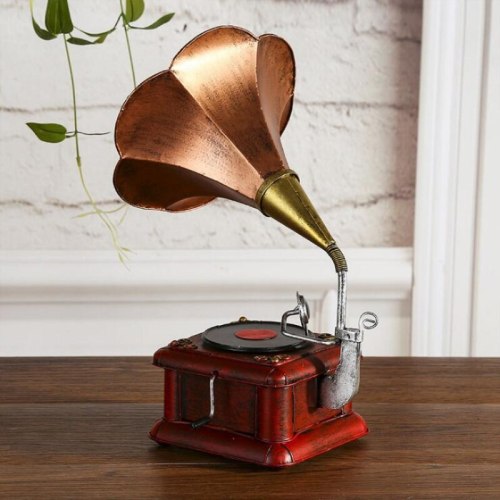 Classical 3D DIY Handmade Vintage Gramophone Model Phonograph Decoration Iron Material Music Machine Ornament Souvenir Gift 0.8k