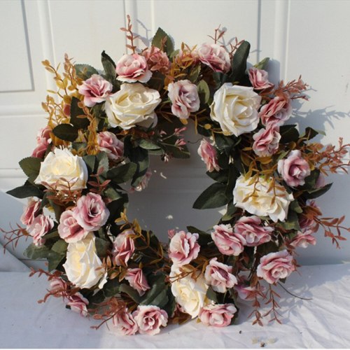 40CM Nordic red Rose Artificial Flower Wreath Wall Hanging Artificial Fake Flower Dried Flowers Bridal Garland Charm Home Decor