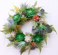 50cm Artificial Succulent Wreath Fern Plants Spring Backdrops Ornaments Garland Front Door Wreaths Display for Home/W