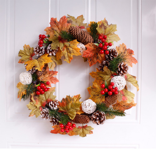 Christmas Wreath of Maple Leaves And Pine ConesHome Wedding Garden Party Decor Wreath Hanging Door Silk Flower