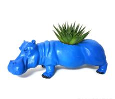 PVC Plant Pots with Draining Hole Plastic Decorative Flower Pot Hippo Shaped Plant Pot Succulent Vase Garden Planter - (Color: Blue Hippo)