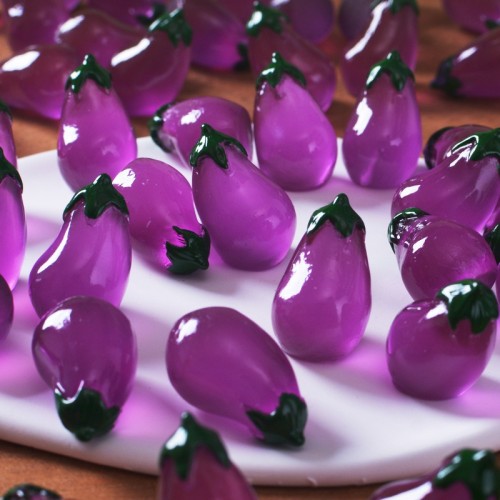 Mini Eggplant Vegetable DIY Decorative Accessories, Resin Eggplant Glow-in-the-Dark Flat Accessories for Crafts