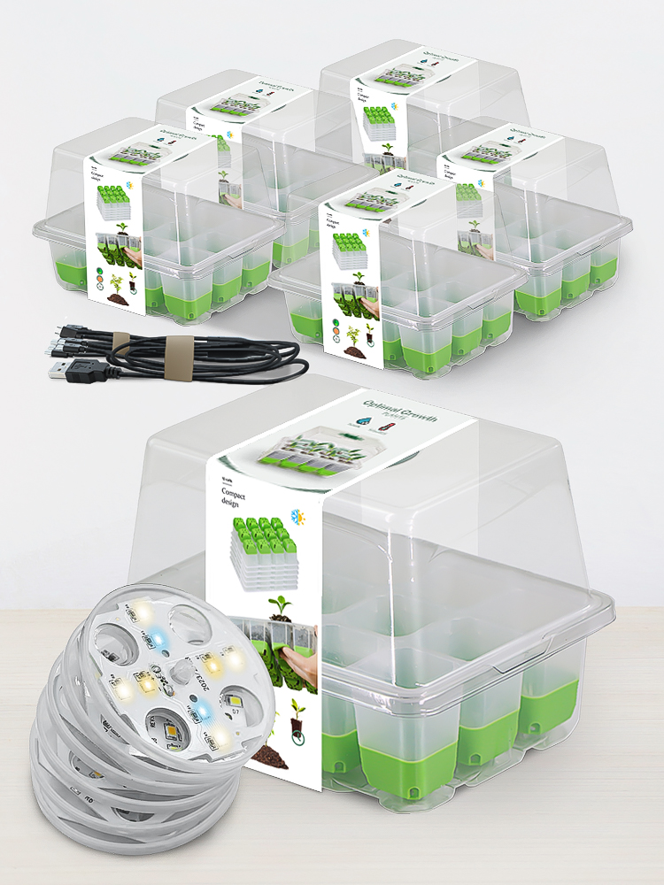 LED Grow Light Seed Starter Kit – 12-Cell Reusable Indoor Germination ...