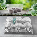 N293 Nursery Cup Tray Kit with 6 Seedling Cups and Adjustable Vented Lid - Transparent PET Material for Large Seed Germination, Home Gardening Essentials