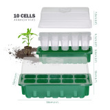 N299 Rectangular 10-Cell Seedling Tray with Transparent Lid and Adjustable Vents, PET Material for Home Gardening, Greenhouse, Vegetable & Herb Growing