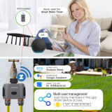 N371 Zigbee Smart Water Timer Dual-Zone Irrigation Controller with Voice Control Alexa Google – Rain Delay, App Control, Battery Powered