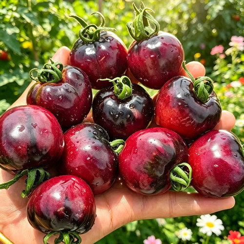 Sweet Xiao Wen F5 Tomato Seeds | Indeterminate Purple Cherry Tomato | 15–25g Fruits Tender Skin-Free Texture