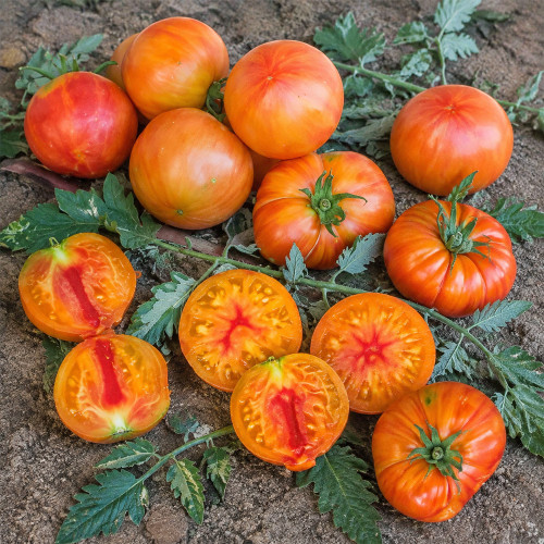 682 Variegated Dragon Tomato Seeds | Mottled Heart-Shaped, 3.5-11.3 oz, Dense Juicy and Mildly Sweet