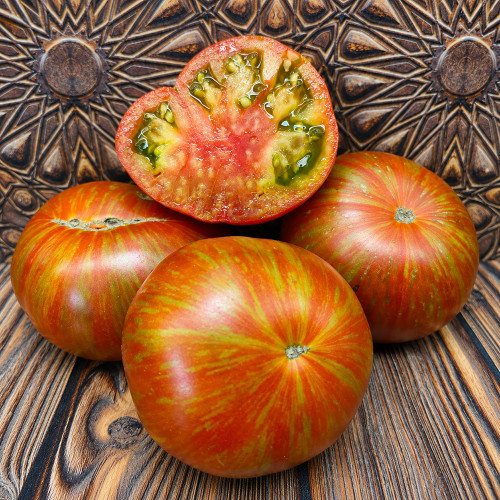 466 Dwarf Delta Diver Red Tomato Seeds | 2.8-3.5 oz Red-and-Green Striped Fruits