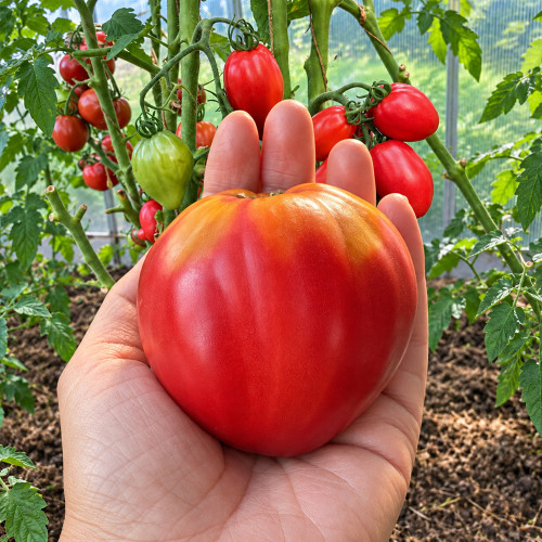 463 Dwarf Desperado Tomato Seeds | 2.5-5.3 oz Crimson-Pink Elongated Hearts