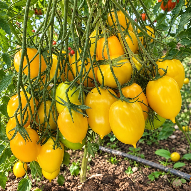 290 Yellow Fan Multiflora Tomato Seeds | 3.5–5.3 oz Golden-Yellow Plum Fruits