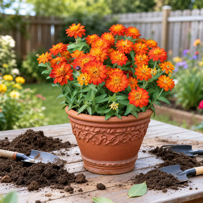 W1335 Double Zahara Fire Zinnia Seeds | 2.5-Inch Double Orange-Red Blooms