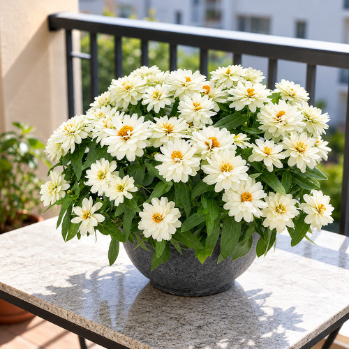 W1340 Profusion Double White Improved Zinnia Seeds | 2.6 in Pure White Double Blooms
