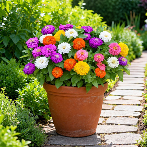 W1345 Dwarf Double Zinnia Mix Seeds | 2.4 in Multicolor Blooms