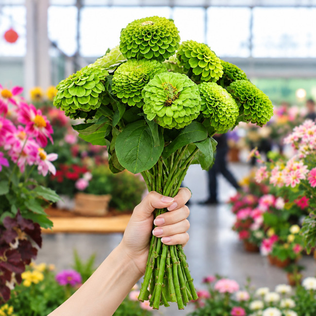 W1349 Envy Zinnia Seeds | 3 in Chartreuse Double & Semi-Double Cut Flowers