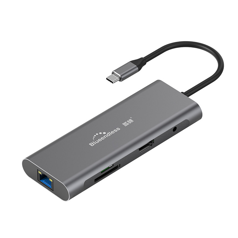Blueendless Type-c Docking Station Nine In One Expands HDMI / Network Card / PD / Card Reader Multi-function USB Hub HC901