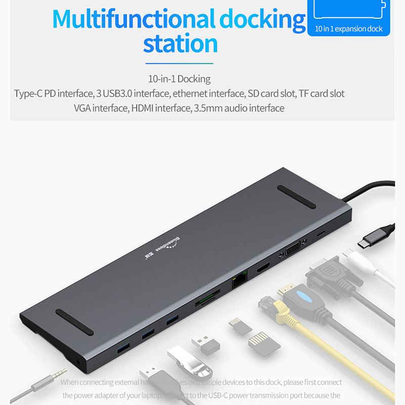 Blueendless Type-c Docking Station HDMI HD VGA Ten in one Usb3.0 Converter Multi-function Hub HC101C
