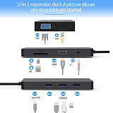 Blueendless Type-c Docking Station HDMI HD VGA Ten-in-one Docking Station Usb3.0 Multi-function Hub HC101A