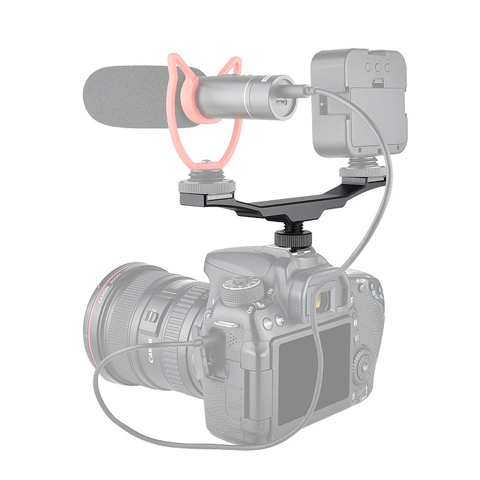 BGNING Universal Double Cold Shoe Bracket Camera Flash Bracket Extension Rod for Camera