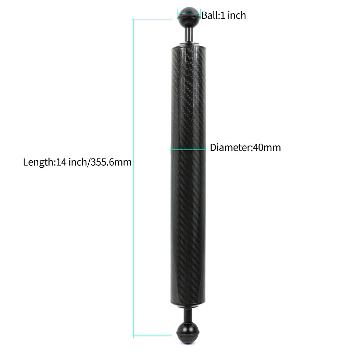 BGNING Diving Photography Carbon Fiber Buoyancy Light Arm D80mm 5inch & 10inch Floating Arm 1 inch Double Ball Head with Long Butterfly Clip Double-handed Photography Accessories