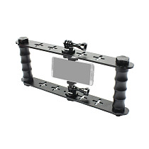 BGNing Aluminum Dual-hand Diving Shell Bracket with Phone Stand Holder Clip for gopro / DJI / Xiaoyi / EKEN Sports Cameras