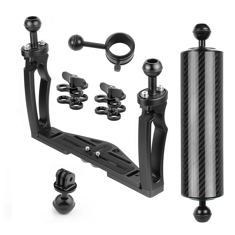 BGNING Aluminum Alloy Dual-handed Photography Diving Bracket Adjustable Bracket for GOPRO and other Sports Cameras DSLR Camera Ball clip + buoyancy arm + ball seat + flashlight clip
