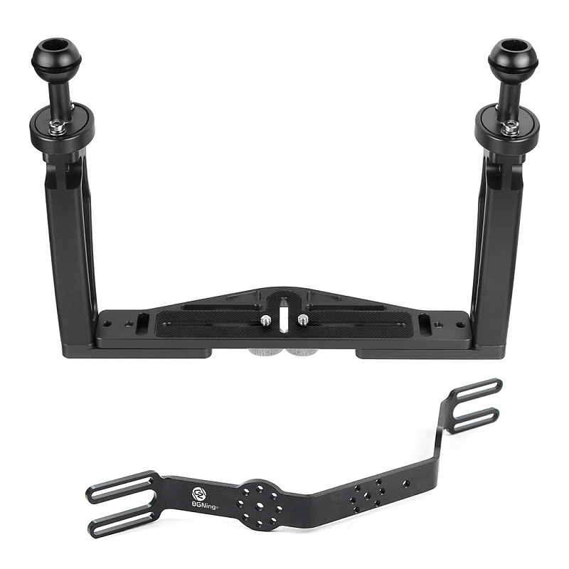 BGNING Aluminum Alloy Dual-handed Photography Diving Bracket Adjustable Bracket for GOPRO and other Sports Cameras DSLR Camera Handle Extension Accessories