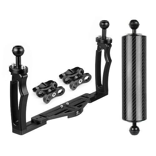 BGNING Aluminum Alloy Dual-handed Photography Diving Bracket Adjustable Bracket for GOPRO and other Sports Cameras DSLR Camera D60 10 inch Buoyancy Arm