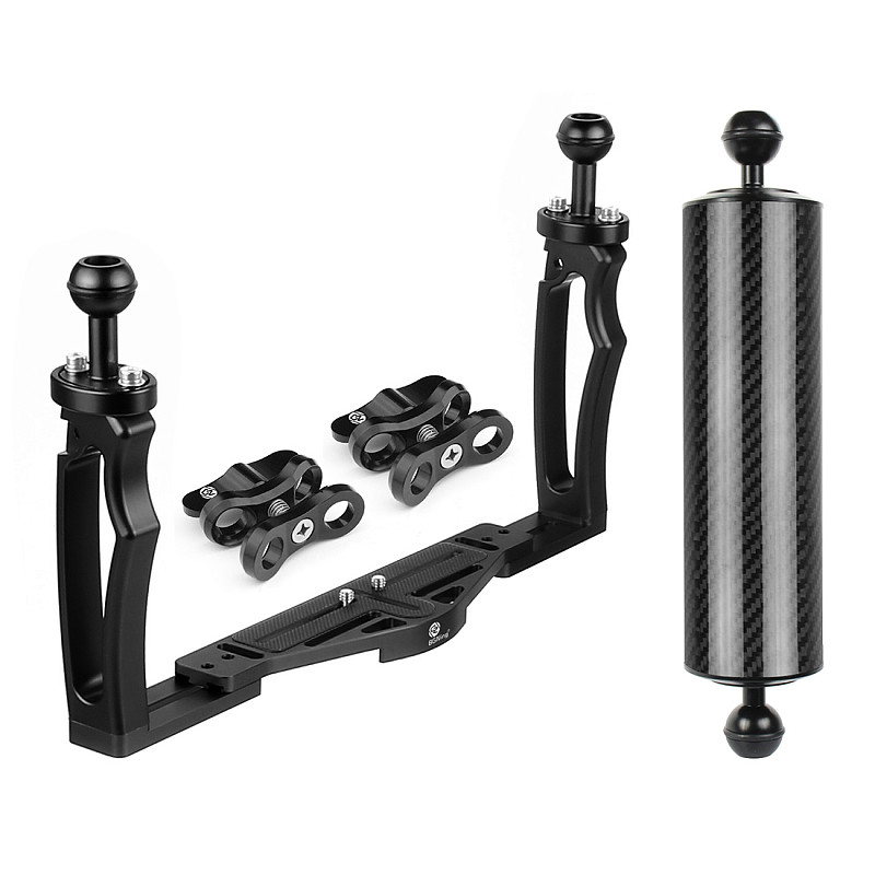 BGNING Aluminum Alloy Dual-handed Photography Diving Bracket Adjustable Bracket for GOPRO and other Sports Cameras DSLR Camera D60 10 inch Buoyancy Arm