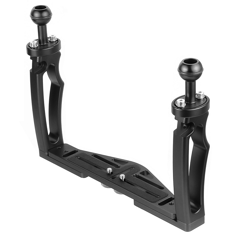 BGNING Aluminum Alloy Dual-handed Photography Diving Bracket Adjustable Bracket for GOPRO and other Sports Cameras DSLR Camera Buoyancy arm + flashlight clip