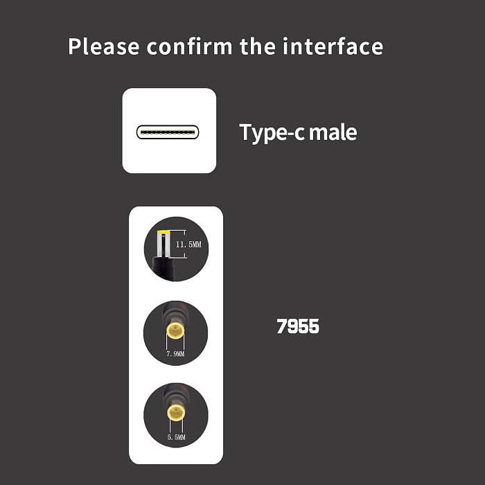 XT-XINTE 65W USB-C Type C Male to DC 7.9*5.5mm Male PD Fast Charger Cable 1.5M Laptop PC Jack Connector 3A Power Emulator Trigger Cord