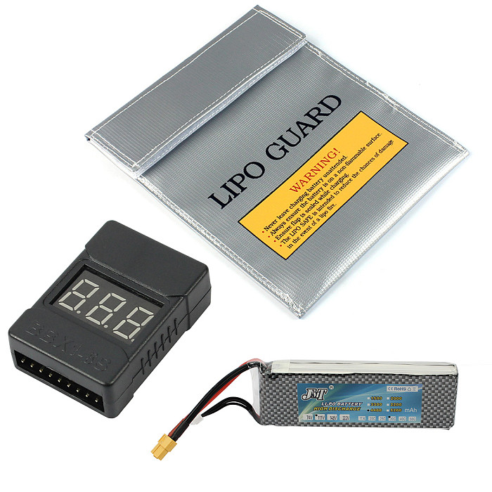 JMT 11.1V 4400MAH 30C 3S1P Lipo Battery XT60 Plug with Explosion-Proof Safety Bag 220x180MM BX100 1-8S Lipo Battery Voltage Tester for DIY RC Drone Quadcopter Aircraft
