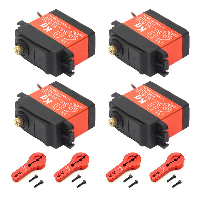 JMT 4PCS 20KG Digital Servo 180° / 270° / 360° Large Torque Metal Shell Servo Waterproof with 4Pcs 25T Metal Servo Arm for Car Model / Multi-Rotor Aircraft / Helicopter / Robot / RC Toy