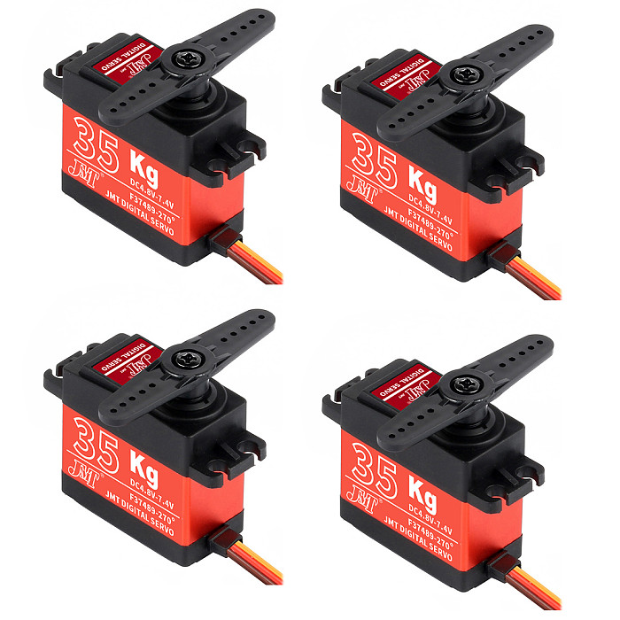 JMT 4Pcs Waterproof 35kg Coreless Servo 180 270 360 Degree Large Torque Digital Aluminium Metal Gears 25T Arm for RC Car Robot Crawler