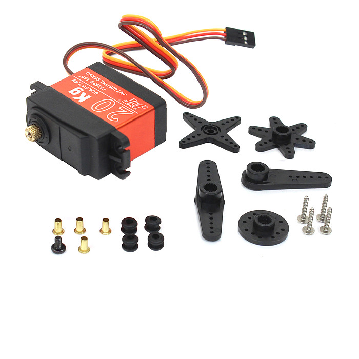 JMT 4PCS 20KG Digital Servo 180° / 270° / 360° Large Torque Metal Shell Servo Waterproof with 4Pcs 25T Metal Servo Arm for Car Model / Multi-Rotor Aircraft / Helicopter / Robot / RC Toy