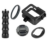 FEICHAO BGL-G8A Gopro8 Metal Shell Protection Frame Dog Cage GO8 Hot Cold Shoe Buckle 1/4 Screw Hole Expansion Frame Accessories CNC Aluminum Alloy Anti-drop Wear-resistant Expandable Filter Lens Cover Tactical Handle Set
