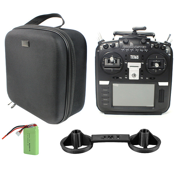 RADIOMASTER TX16S Hall Sensor Gimbals 2.4G 16CH Multi-protocol RF System OpenTX Radio Transmitter with Handbag and Rocker Mount 2000MAH Battery for RC Drone Helicopter Toys