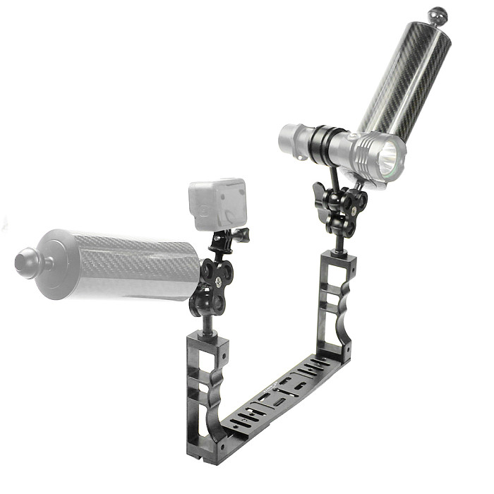XT-XINTE Photography Sports Camera Diving Shell Bracket Aluminum CNC Diving Double-handed Fill Light Arm Grip D60mm 10 inch Buoyancy Arm